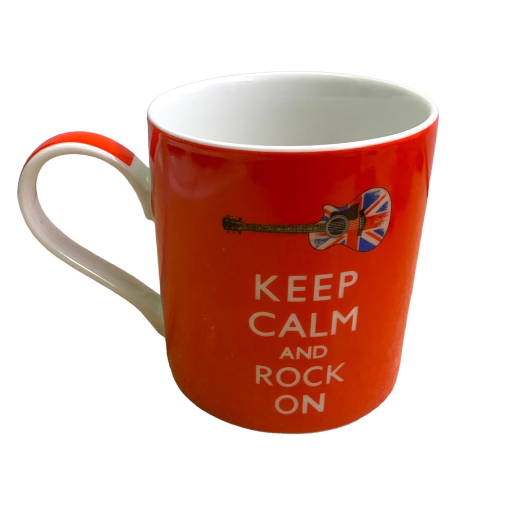 UK Keep Calm & Rock On Guitar Poppy Red Mug Coffee Cup Kent Pottery